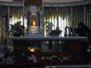 Sister preparing for the concert at the Altar of St. Gemma.