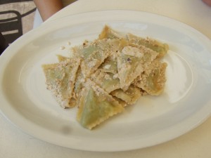 Ligurian gastronomic wonder -- pansotti with salsa di noci.