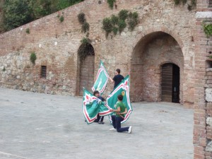 Kids from the Oca Contrade rehearsing for the Palio.