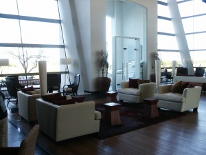 Beautiful lobby with soft leather furniture, Sheraton Colonia, Uruguay.