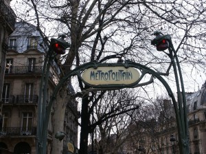 A Paris Metro sign -- we bought an engraving of one of these signs at the Montparnasse Art Market.