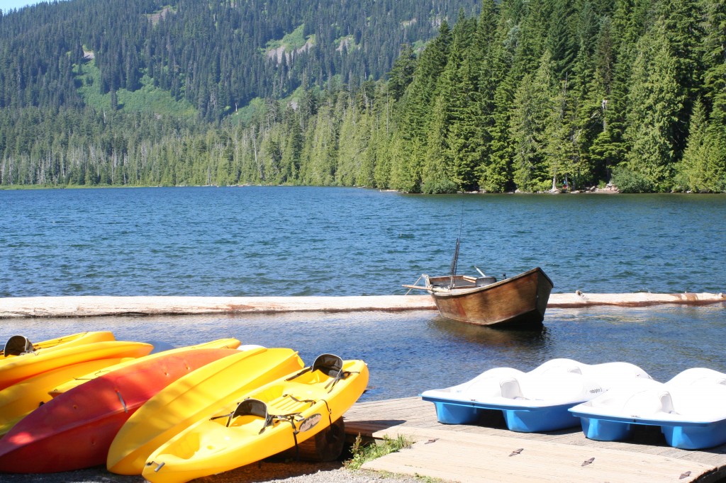 You can rent boats at Lost Lake, at the base of Mt. Hood.
