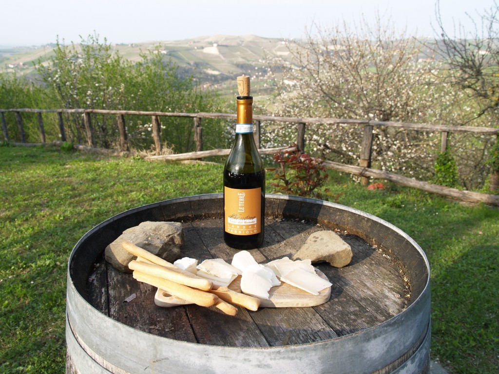 Piccolo snack -- Local Nebbiolo wine and regional cheeses in our own backyard.