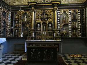 The Golden Chamber of St. Ursula's.  In the base of the busts are holy relics.